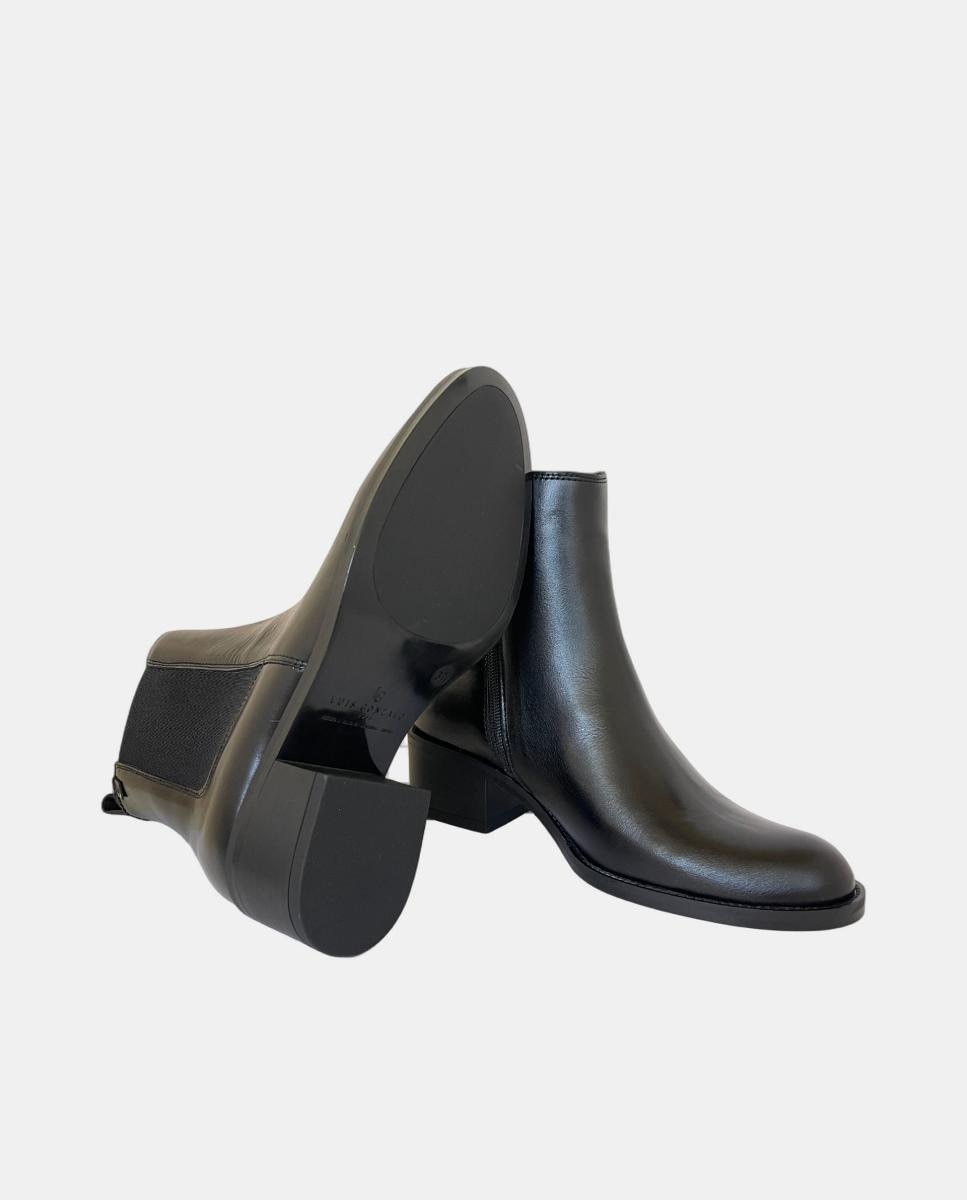 Botins Tipo Chelsea com Salto de Bloco e em Pele Preto-3