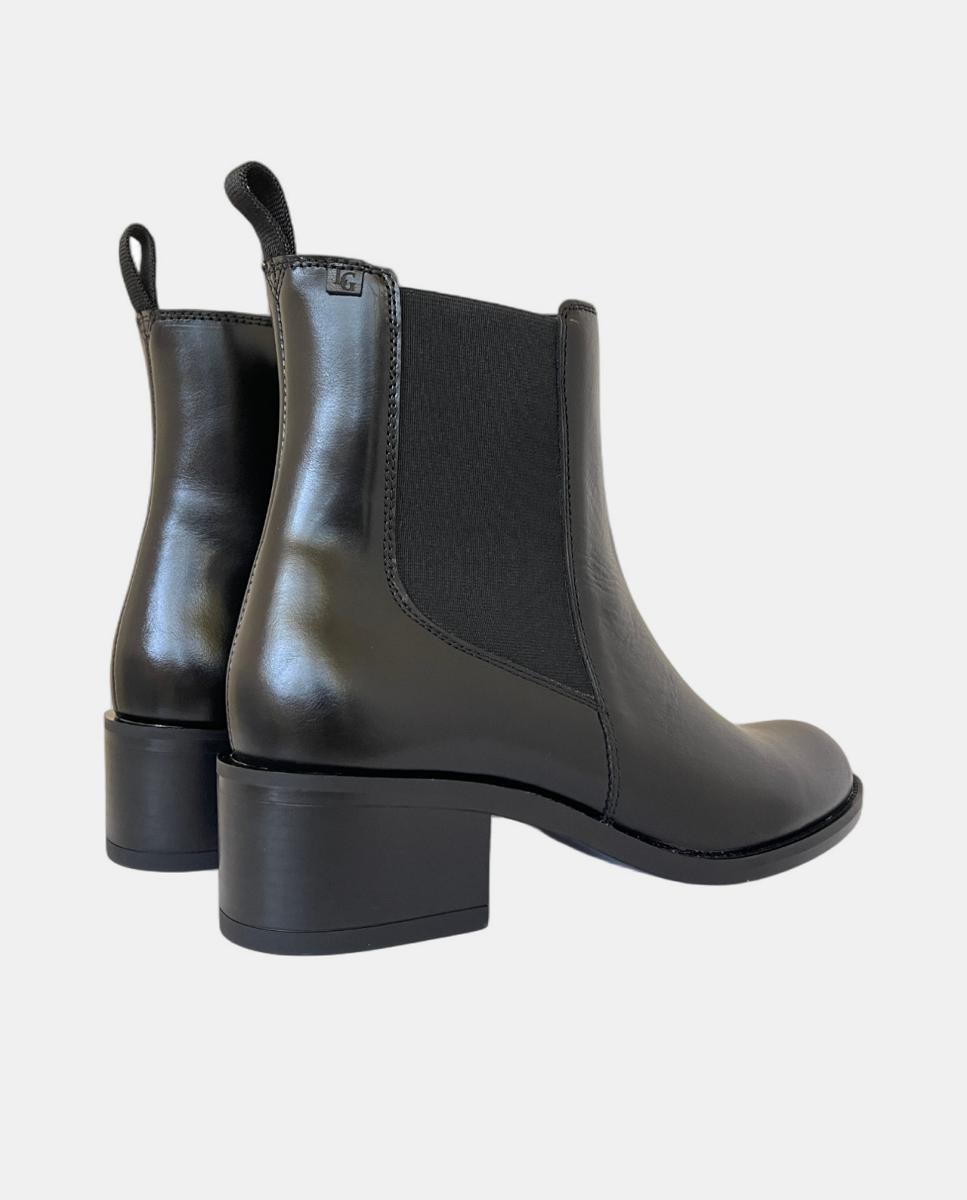 Botins Tipo Chelsea com Salto de Bloco e em Pele Preto-4
