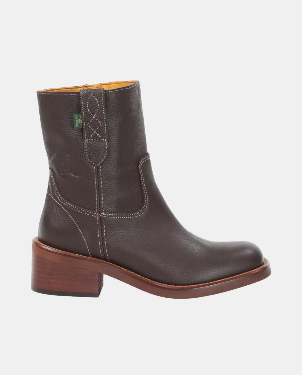 Botin liso tacón de mujer en piel y con cremallera - Dakota Boots - Marrón oscuro Marrón oscuro-1
