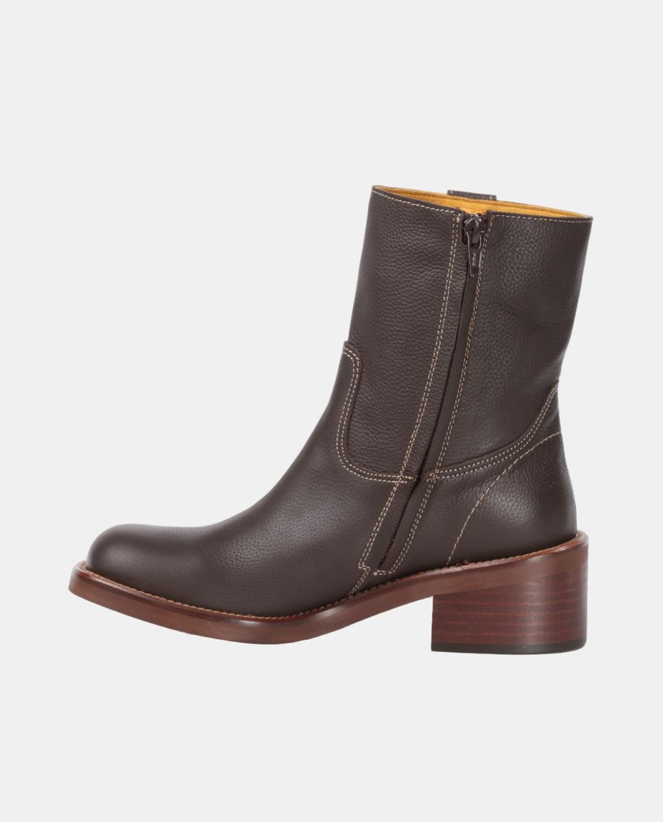 Botin liso tacón de mujer en piel y con cremallera - Dakota Boots - Marrón oscuro Marrón oscuro-2