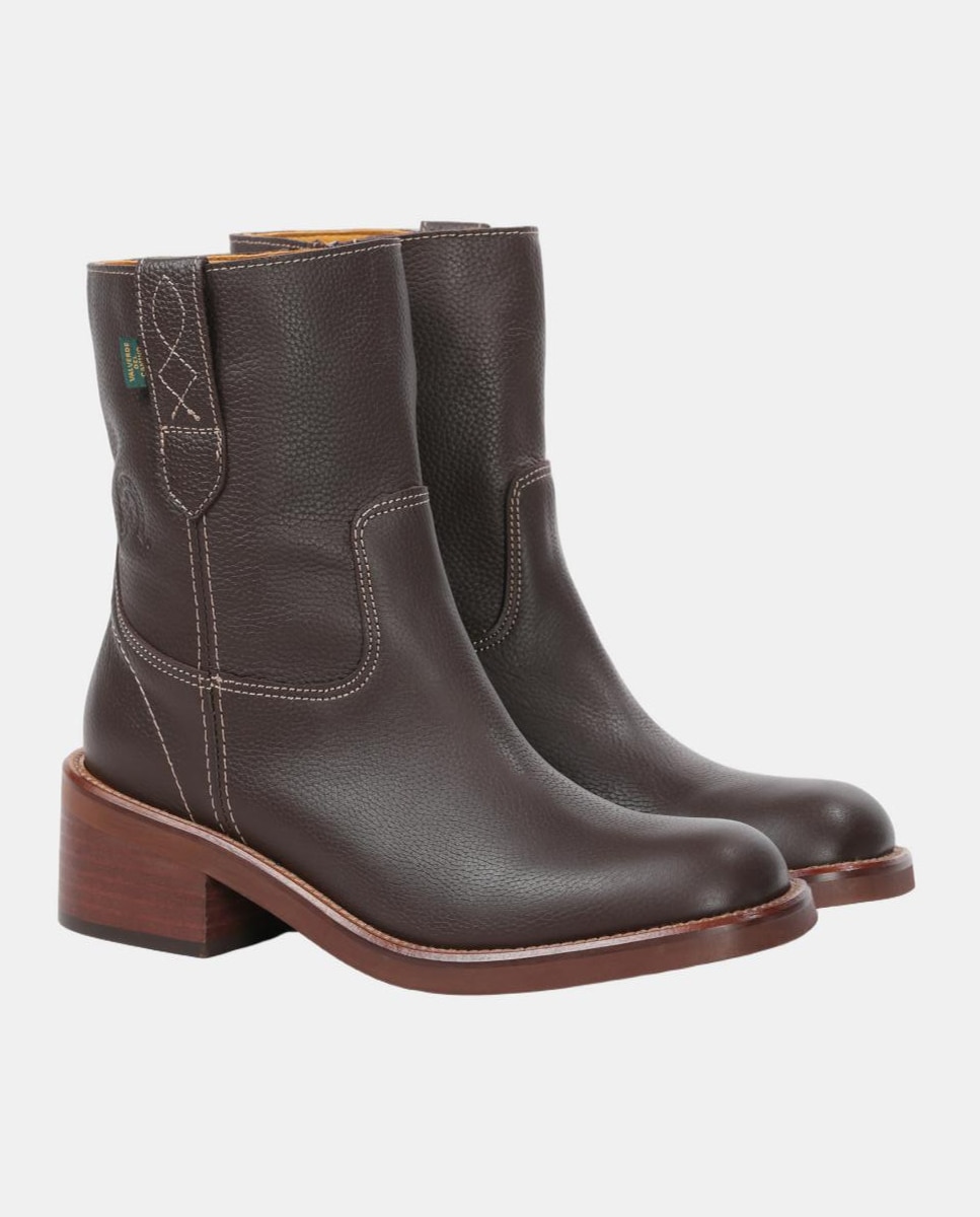 Botin liso tacón de mujer en piel y con cremallera - Dakota Boots - Marrón oscuro Marrón oscuro-3