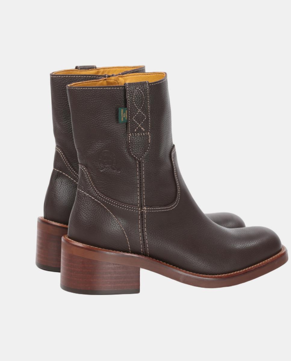 Botin liso tacón de mujer en piel y con cremallera - Dakota Boots - Marrón oscuro Marrón oscuro-4