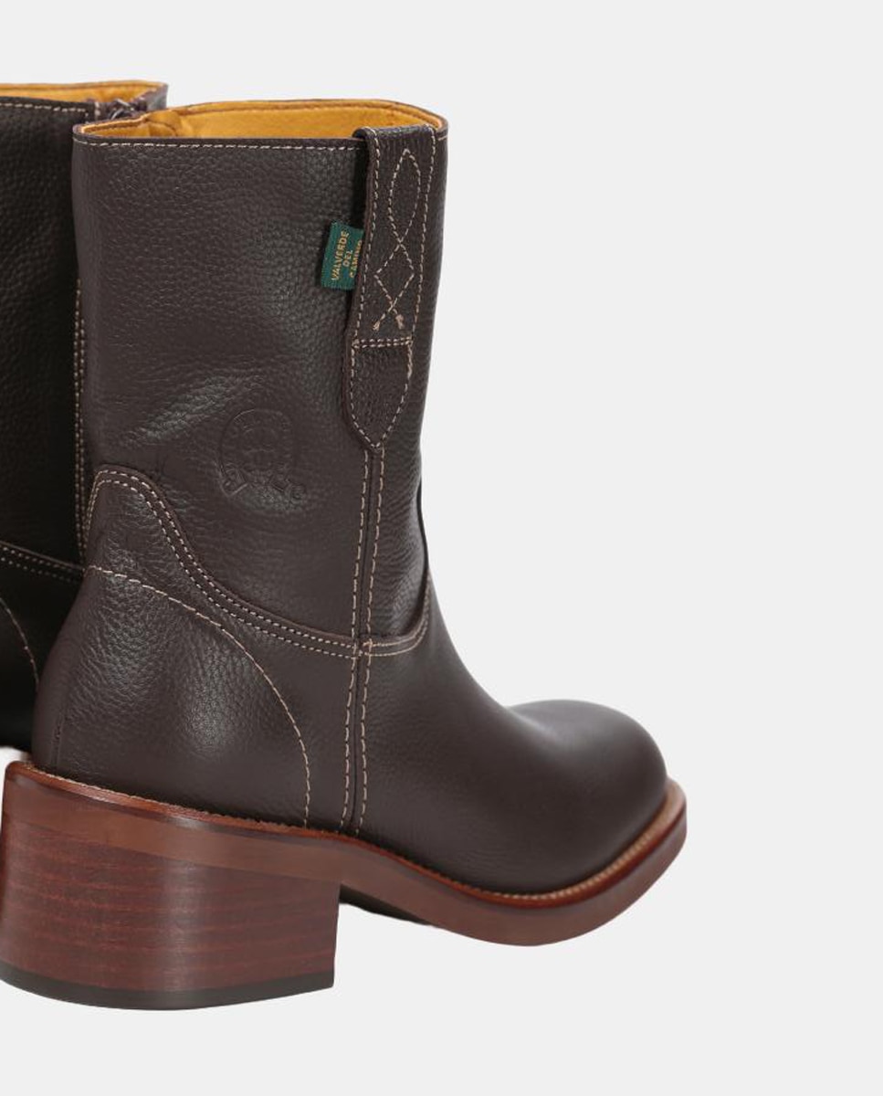 Botin liso tacón de mujer en piel y con cremallera - Dakota Boots - Marrón oscuro Marrón oscuro-9
