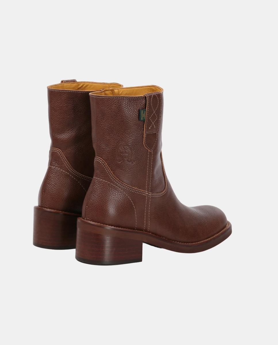Botins Lisos em Pele com Tacão e Fecho de Correr Couro-5