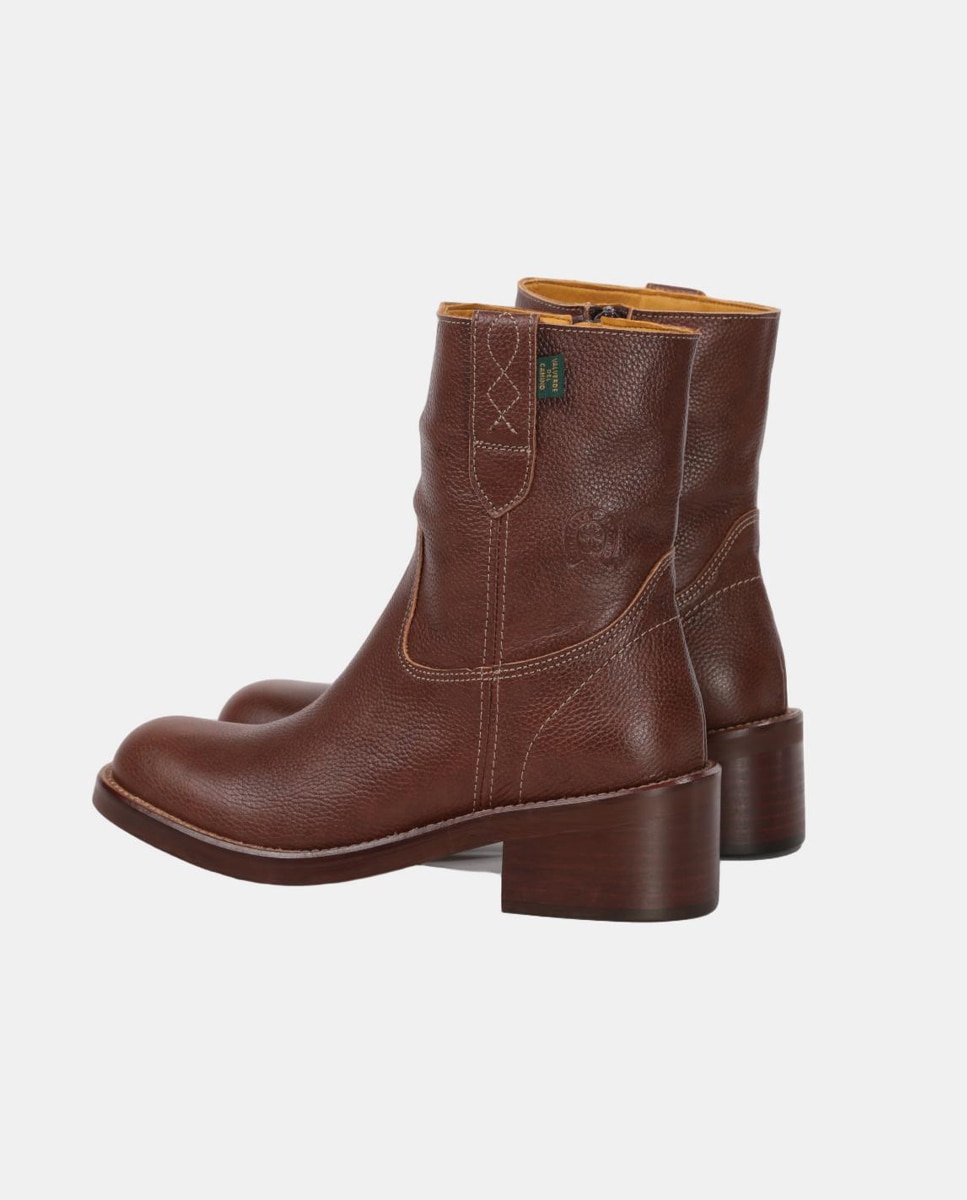 Botins Lisos em Pele com Tacão e Fecho de Correr Couro-7