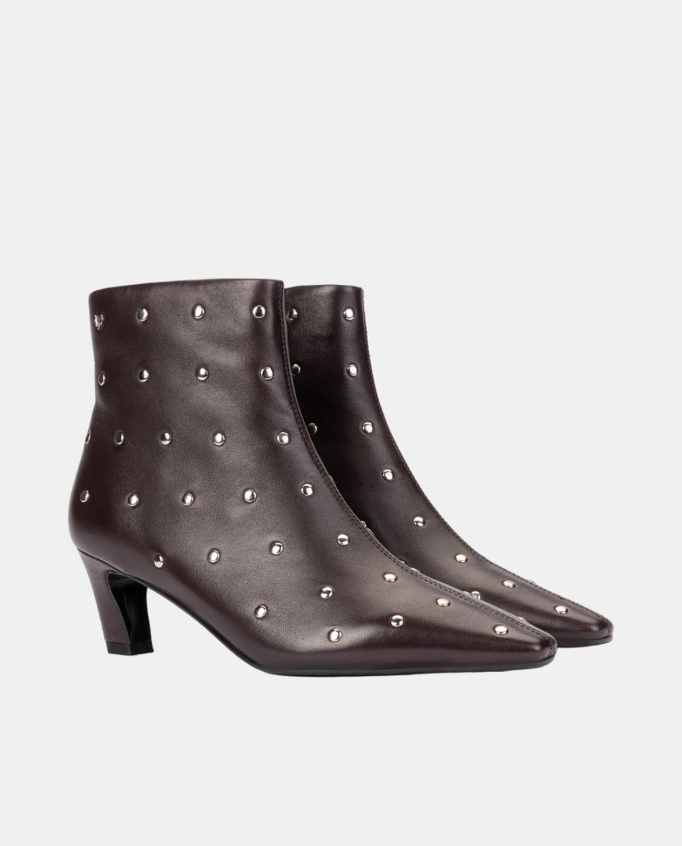 Botins em Pele com Tachas Vermelho/Grená-3