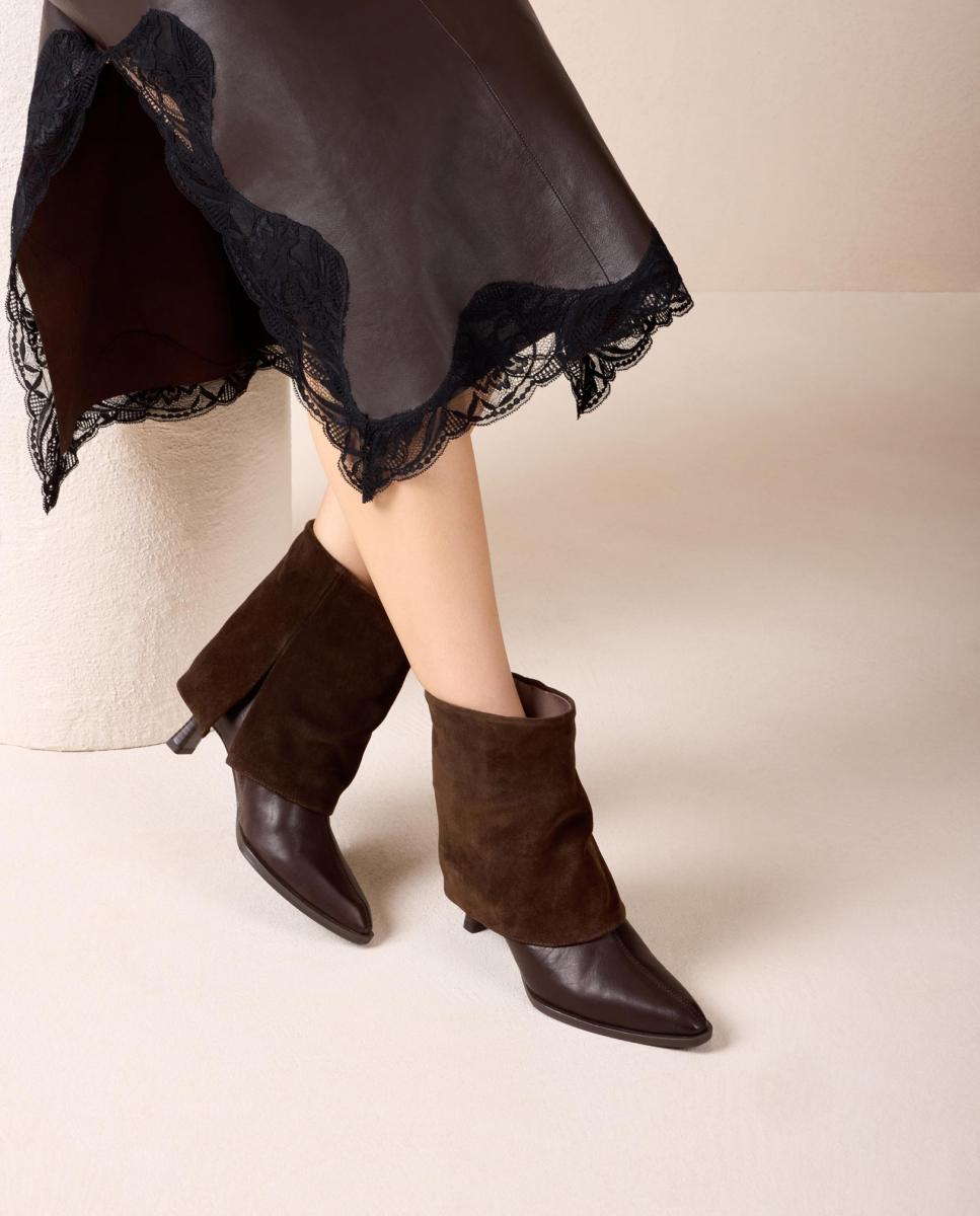 Botines de mujer de piel de solapa - Unisa - Marrón chocolate Marrón chocolate-6