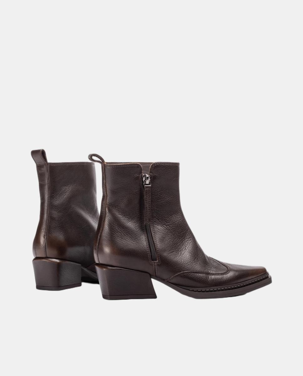 Botines de mujer de piel con detalle puntera - Unisa - Marrón chocolate Marrón chocolate-3
