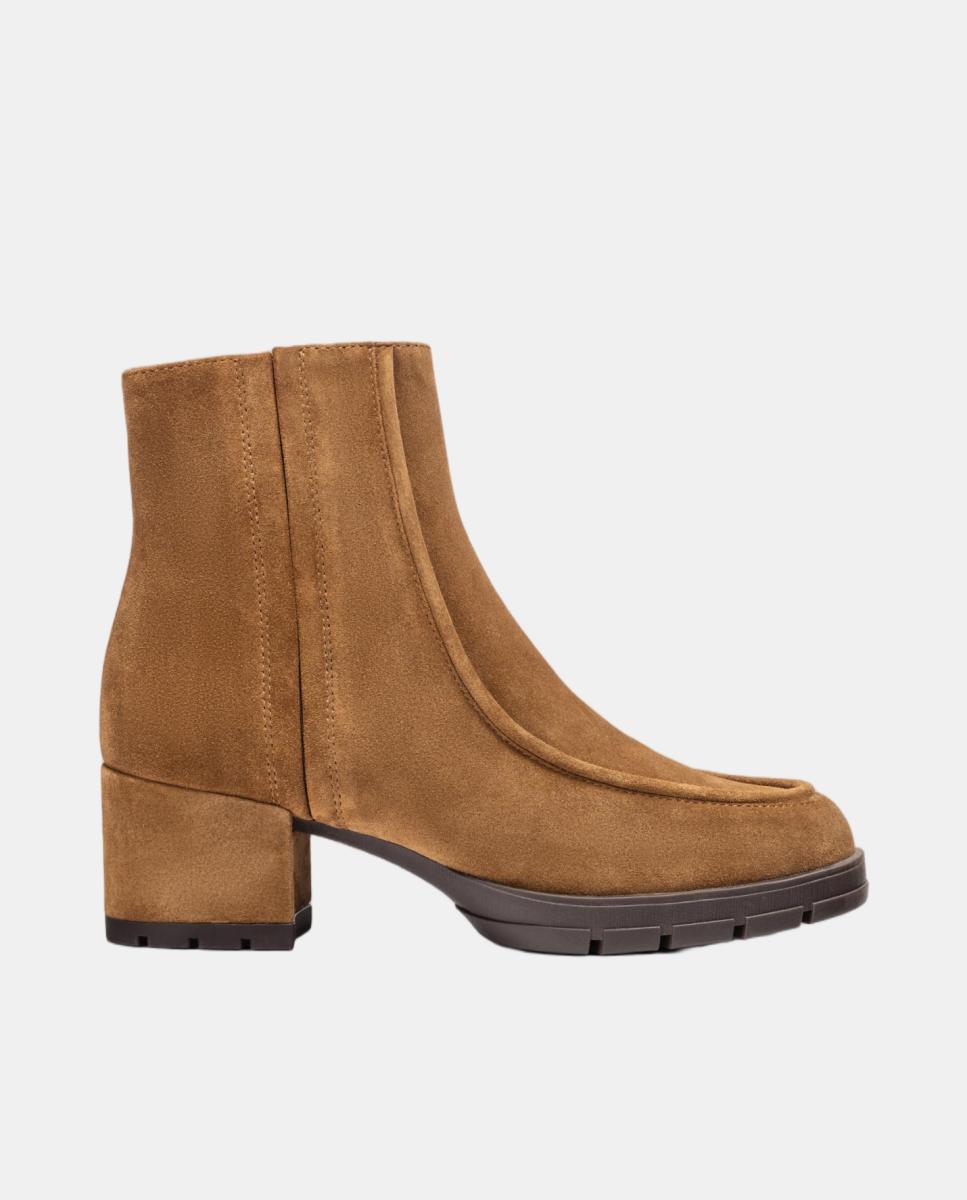 Botins em Pele com Detalhe de Bordão Franzido Castanho-claro-2