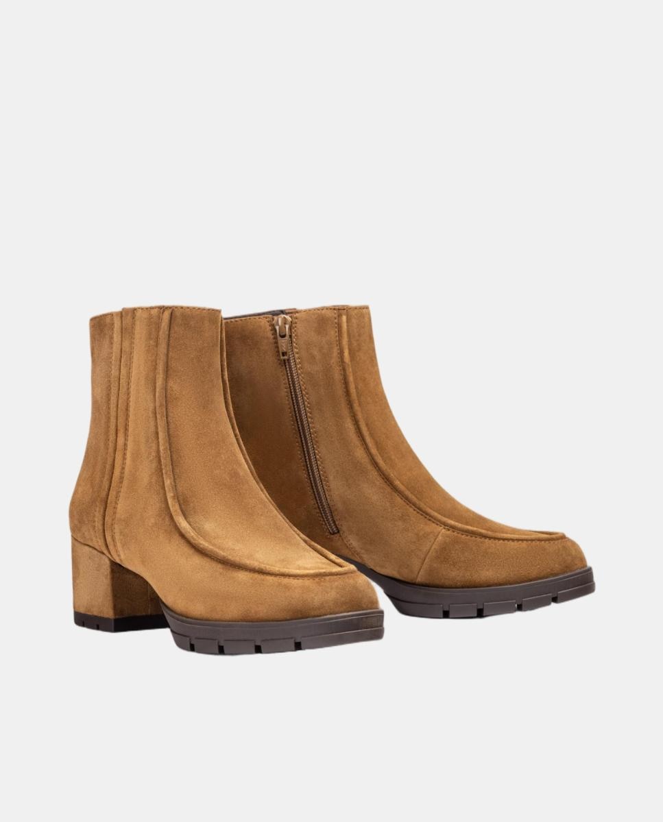Botins em Pele com Detalhe de Bordão Franzido Castanho-claro-3