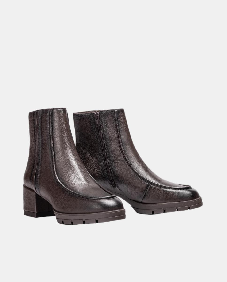 Botins em Pele com Detalhe de Bordão Franzido Castanho-chocolate-2