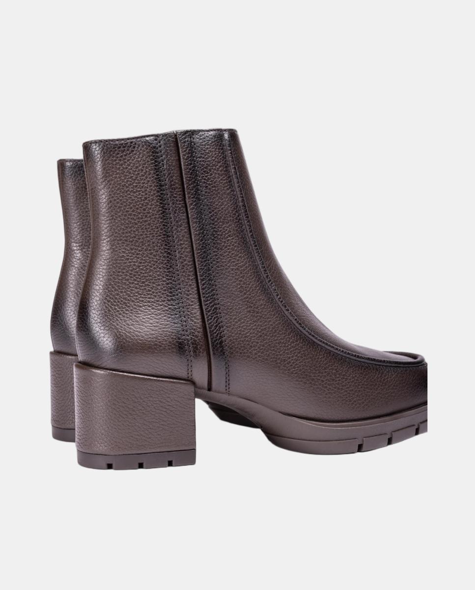 Botins em Pele com Detalhe de Bordão Franzido Castanho-chocolate-4