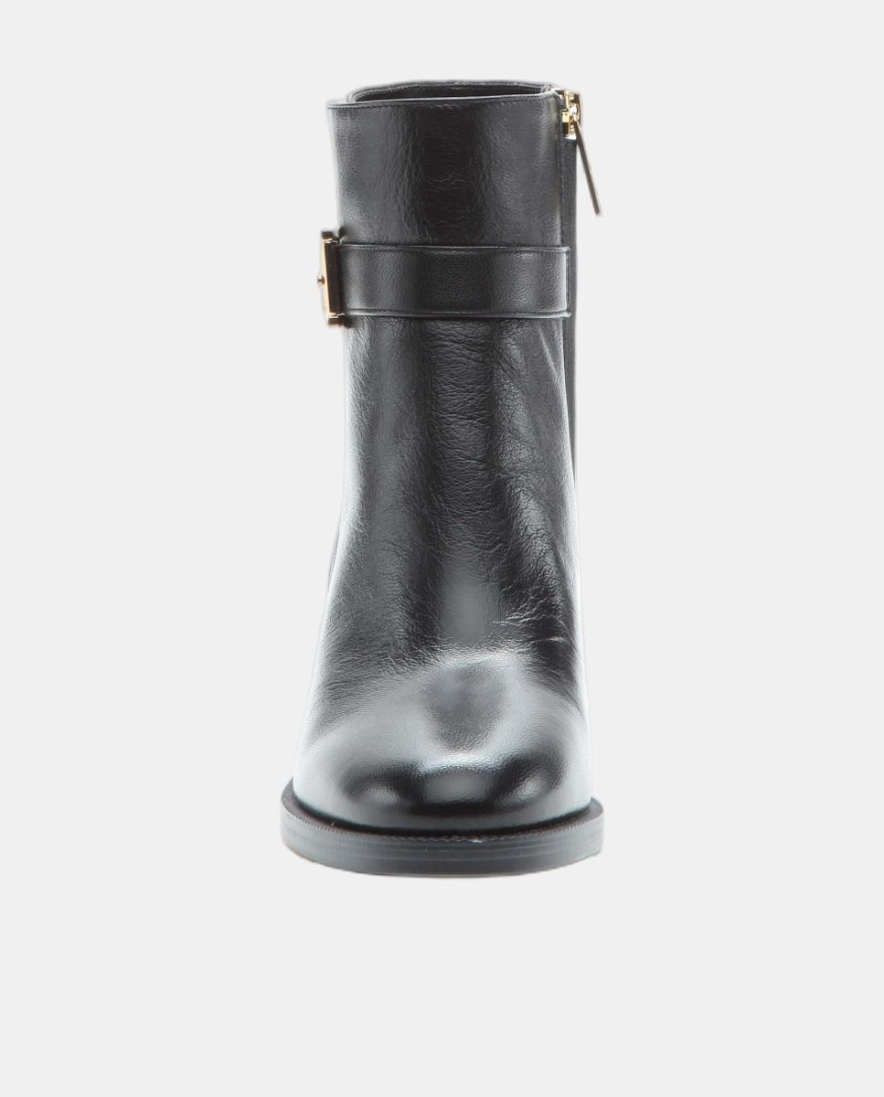 Botins Rachel em Pele com Salto de Bloco e Fecho de Correr Preto-2