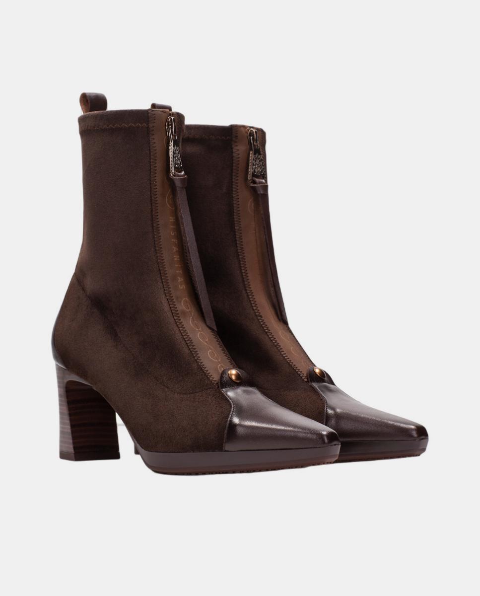 Zapatos de mujer botin hispanitas de tacón y cremallera central - Gris Topo Gris Topo-2