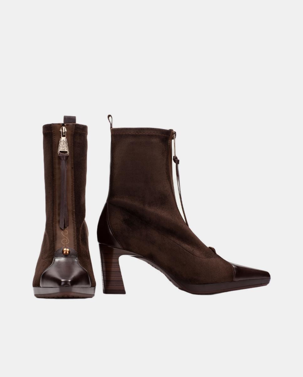 Zapatos de mujer botin hispanitas de tacón y cremallera central - Gris Topo Gris Topo-4