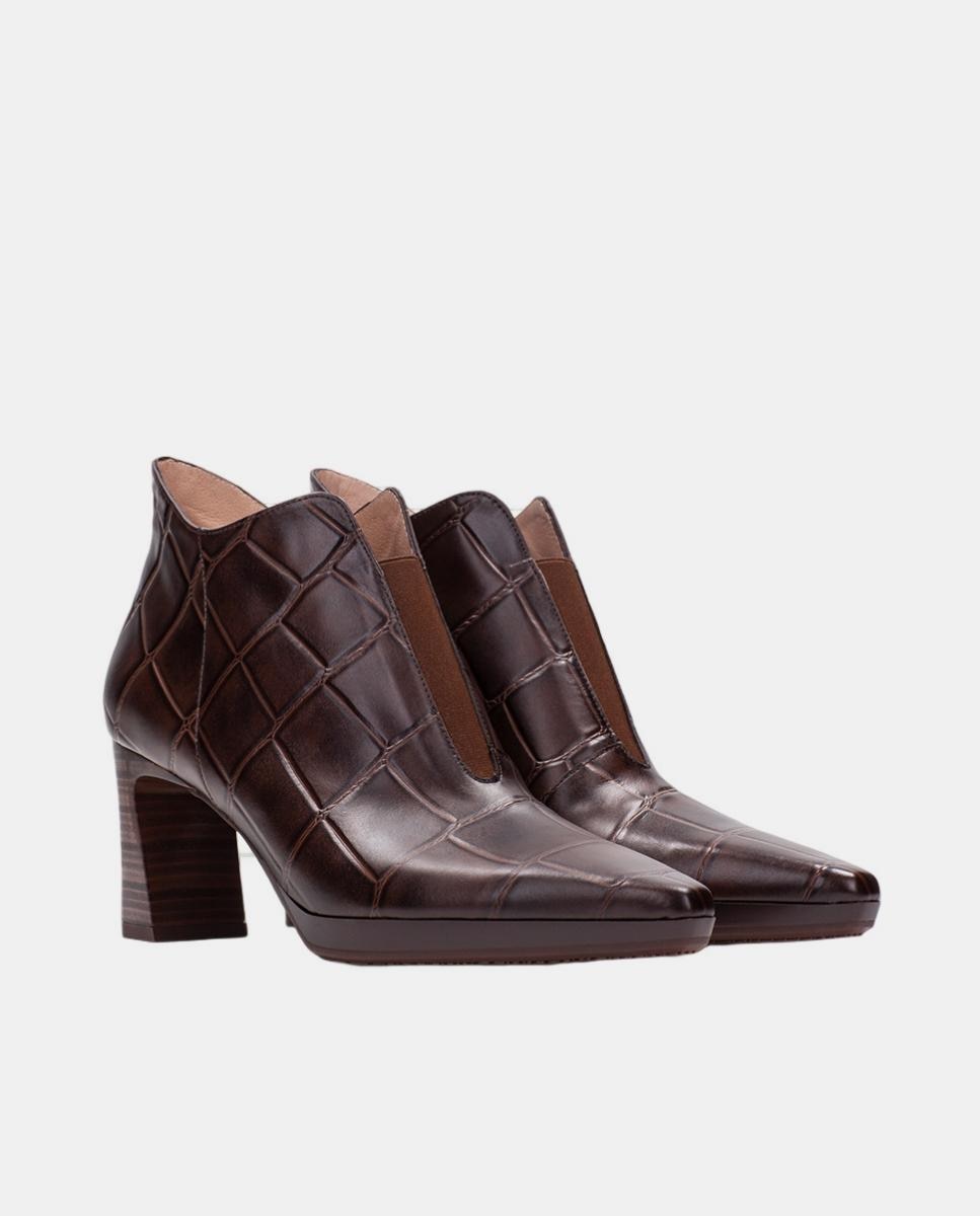 Sapatos Tipo Botins de Salto Elaborados em Pele Gravada Big Croco Castanho-escuro-2
