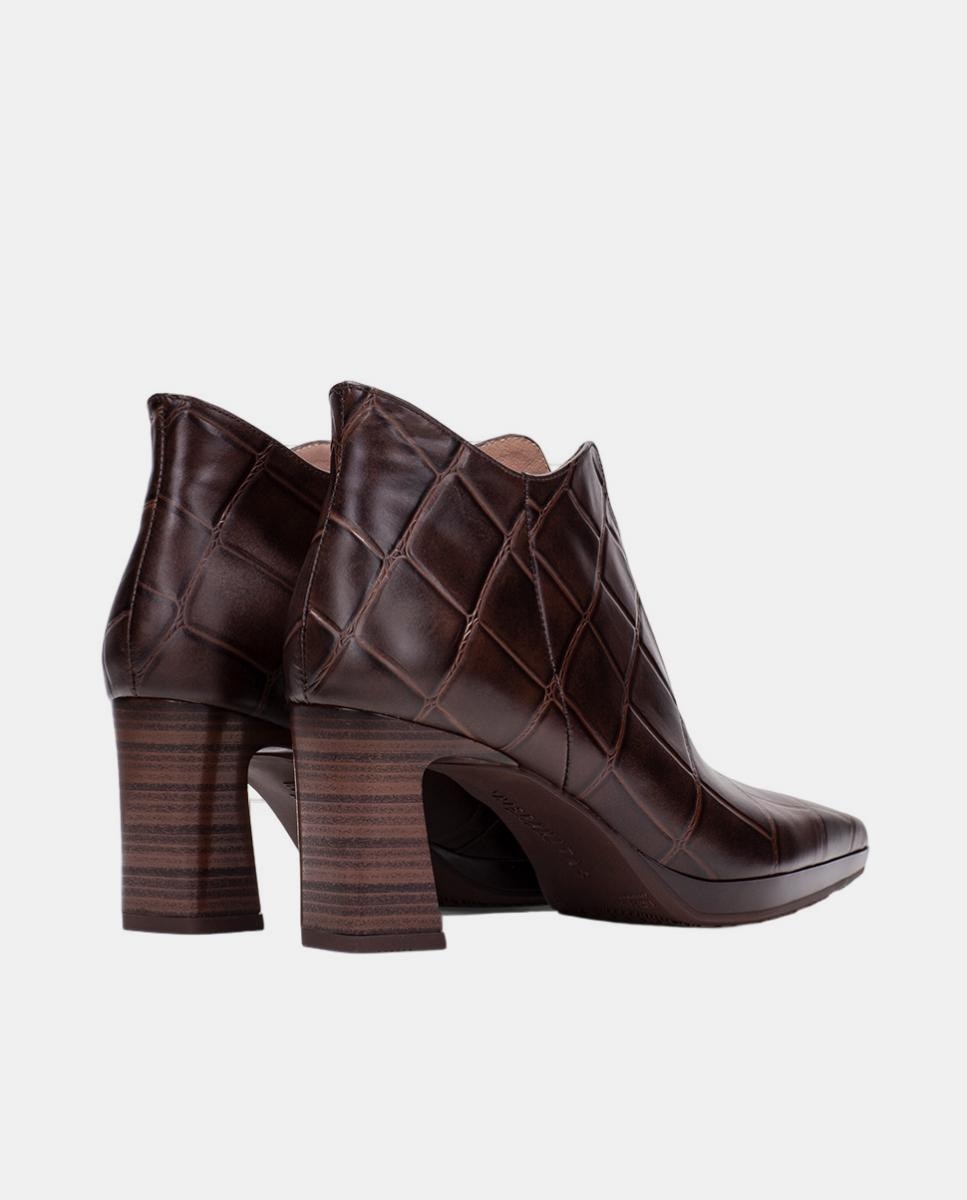 Sapatos Tipo Botins de Salto Elaborados em Pele Gravada Big Croco Castanho-escuro-3
