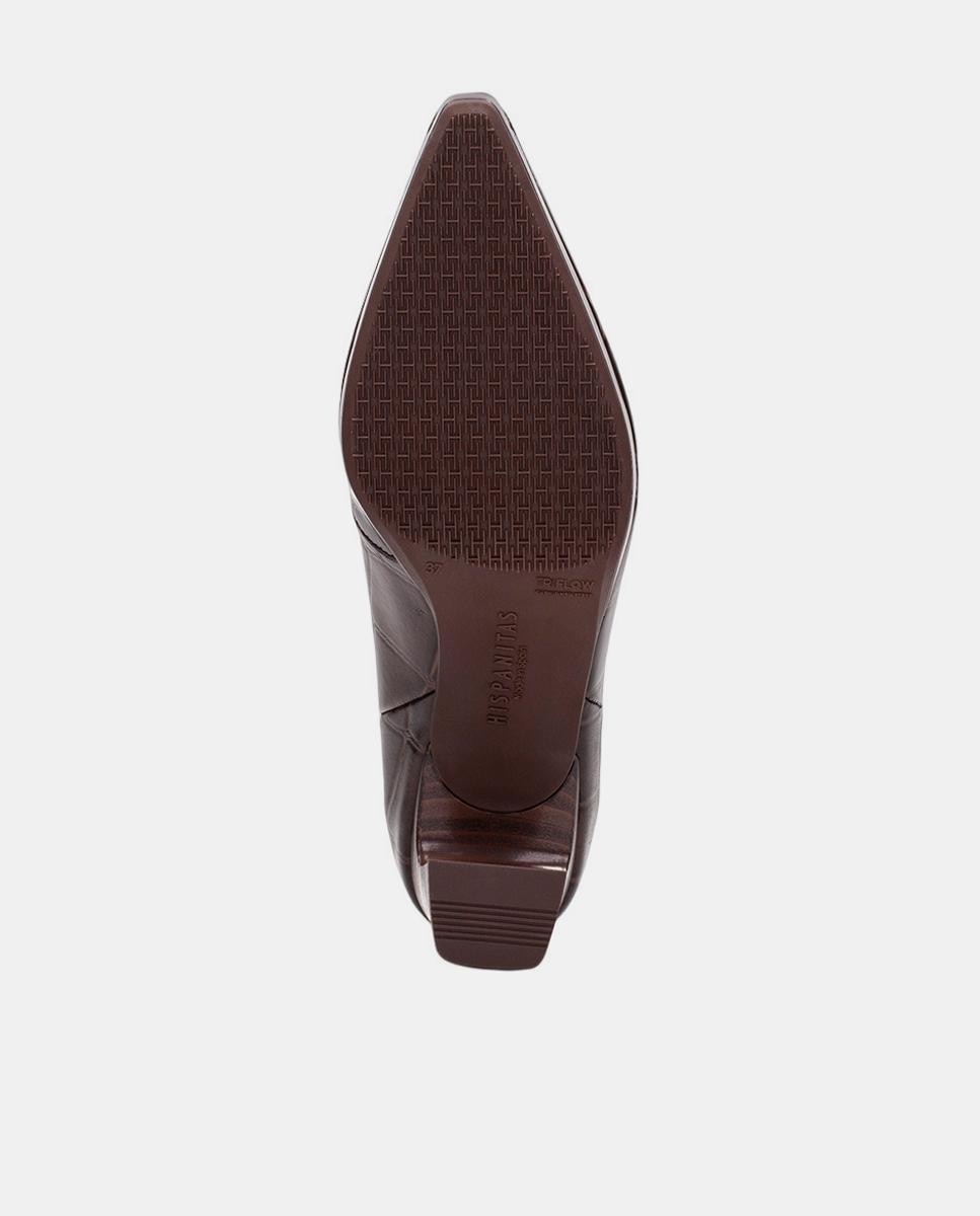 Sapatos Tipo Botins de Salto Elaborados em Pele Gravada Big Croco Castanho-escuro-6