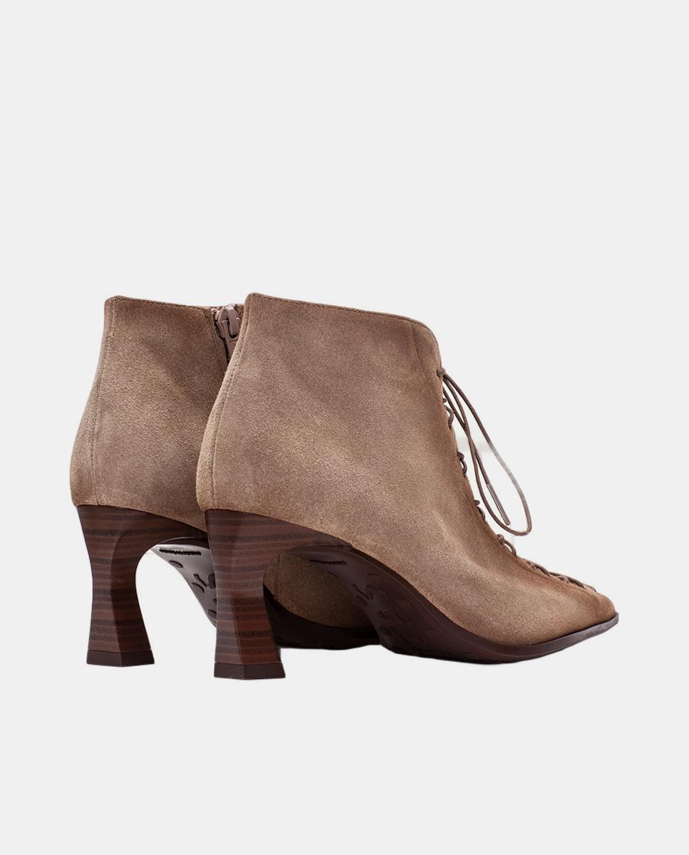Zapatos de mujer botin hispanitas de tacón, punta fina y cordones tipo corsé - Gris Topo Gris Topo-3