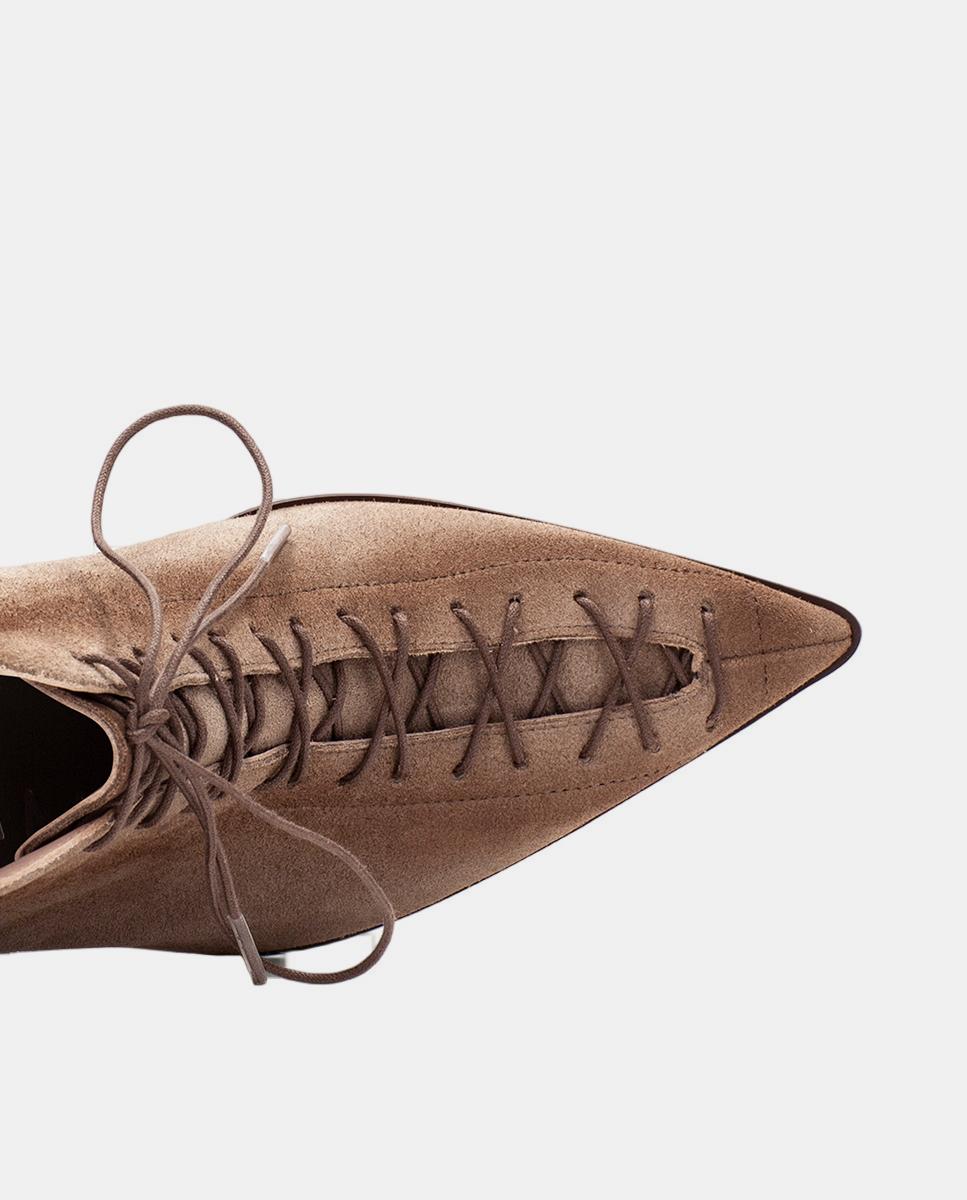 Zapatos de mujer botin hispanitas de tacón, punta fina y cordones tipo corsé - Gris Topo Gris Topo-5