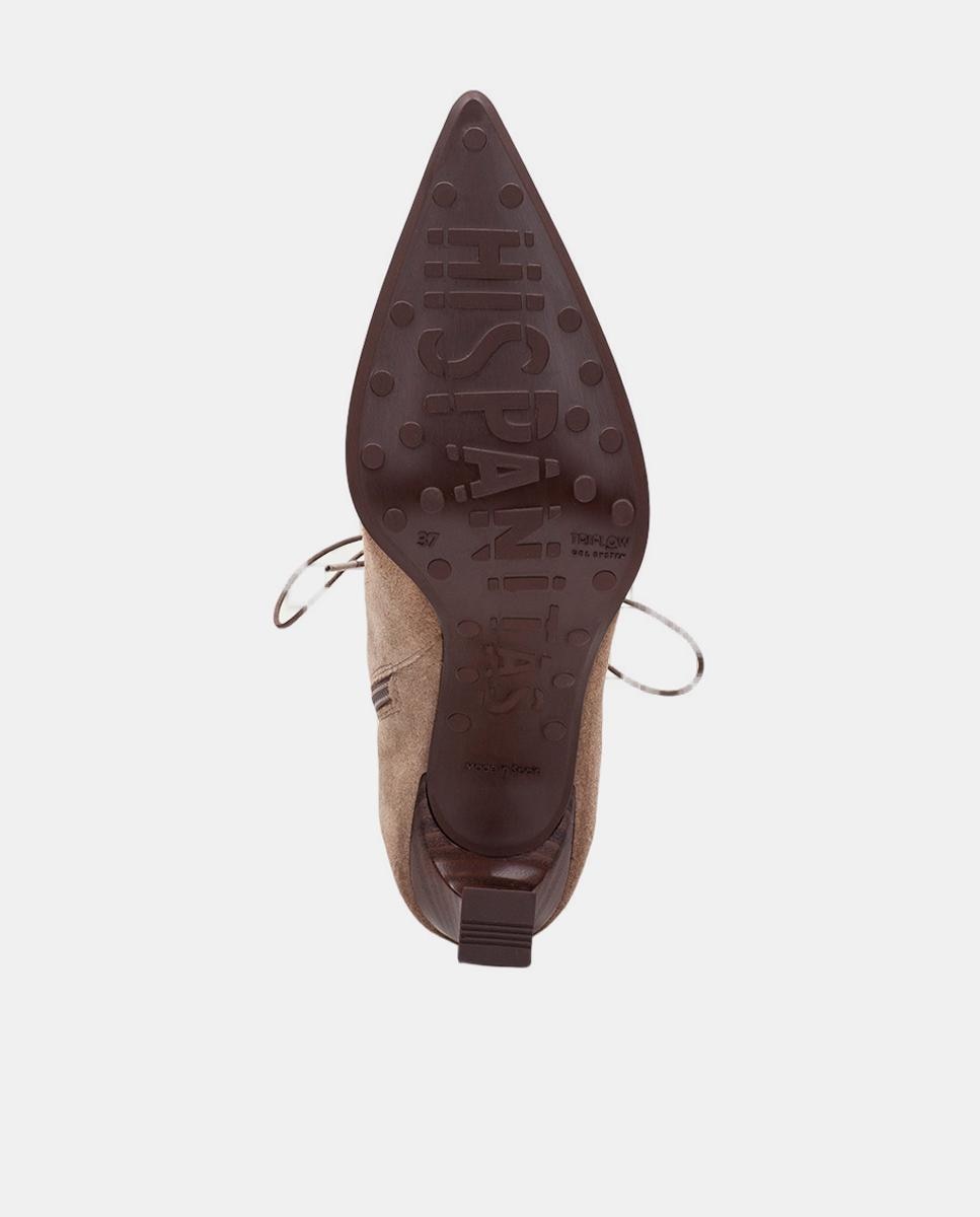 Zapatos de mujer botin hispanitas de tacón, punta fina y cordones tipo corsé - Gris Topo Gris Topo-6