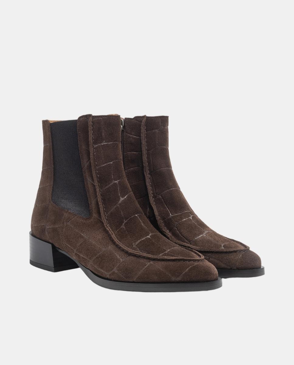 Botins Tipo Chelasea em Croute Croco Castanho-2