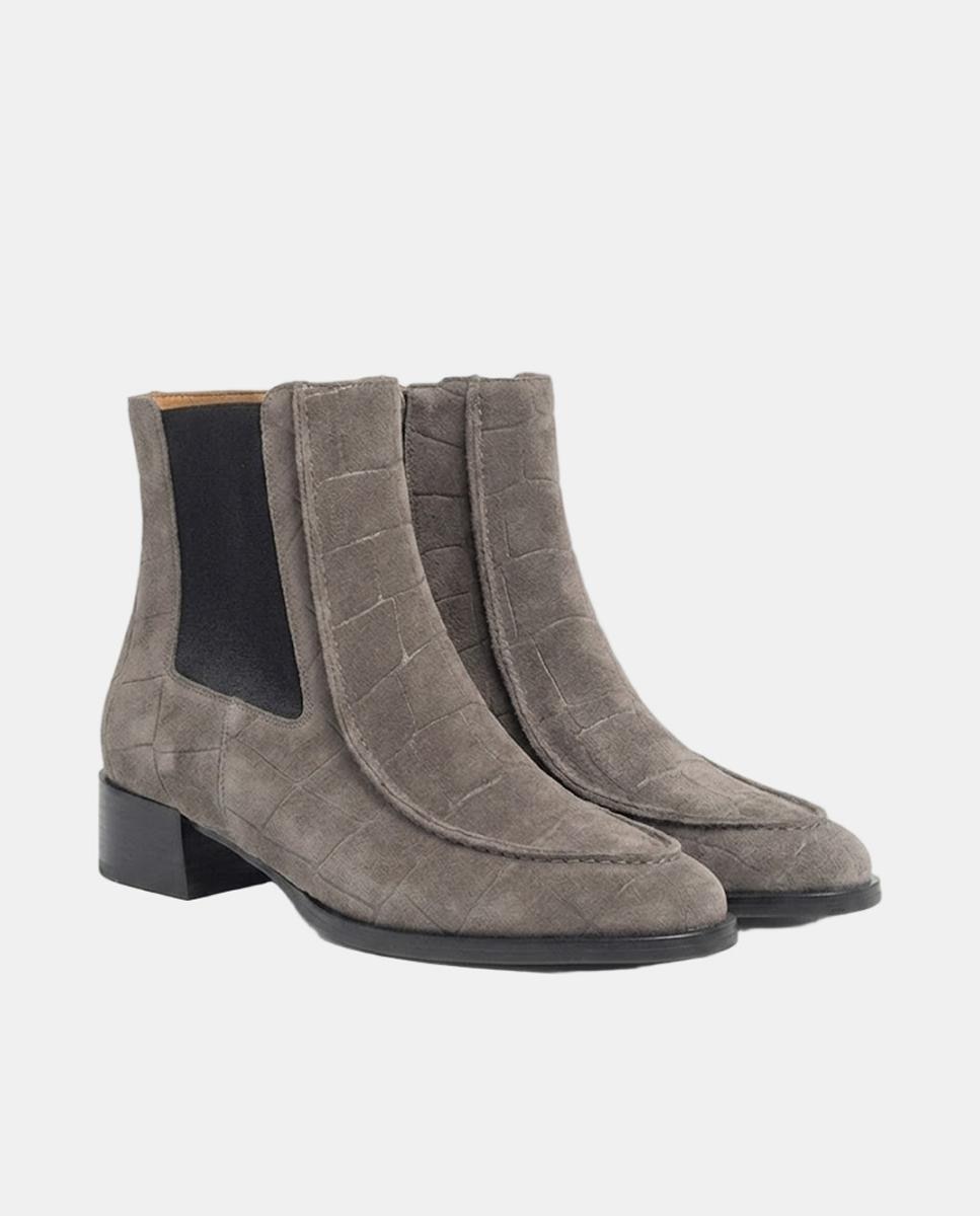 Botins Tipo Chelasea em Croute Croco Cinzentos-2