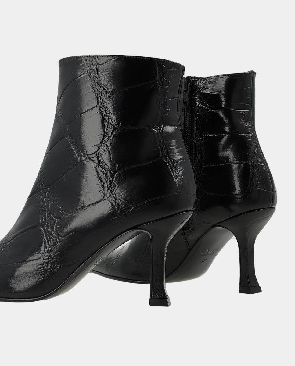 Botins de Salto em Pele Gravada – Preto Preto-3