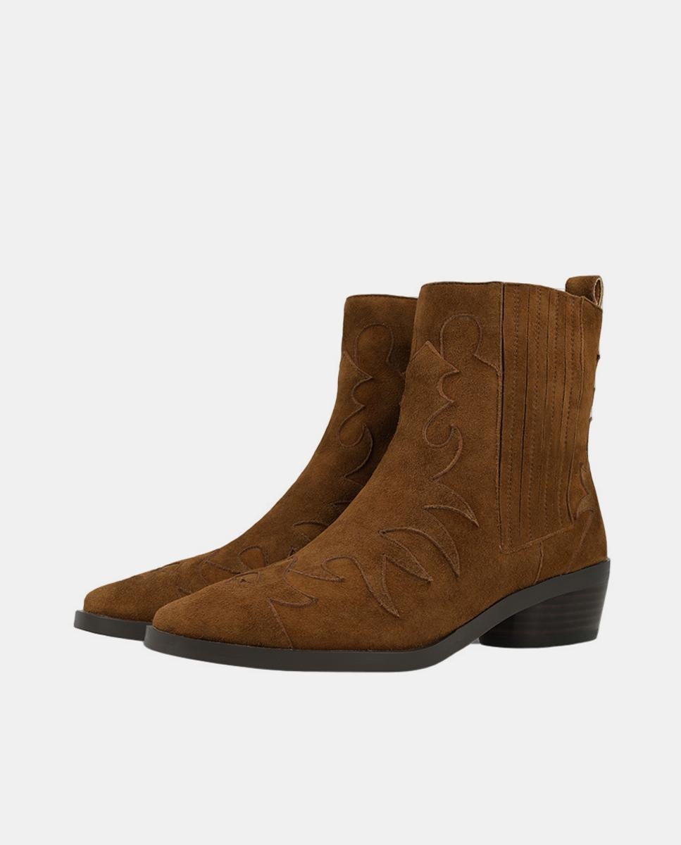 Botines de mujer de ante con adorno de pespuntes - Lodi - Marrón Marrón-2