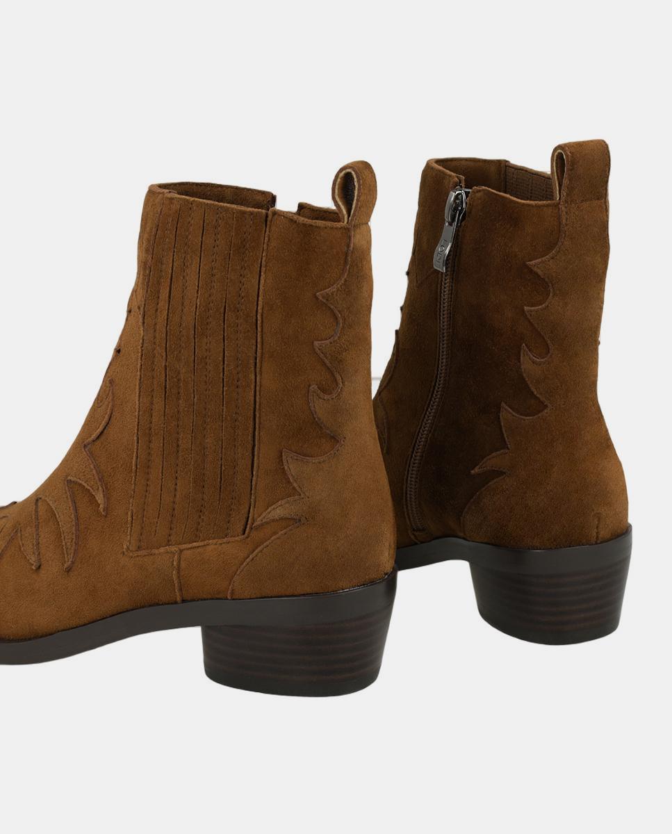 Botines de mujer de ante con adorno de pespuntes - Lodi - Marrón Marrón-3