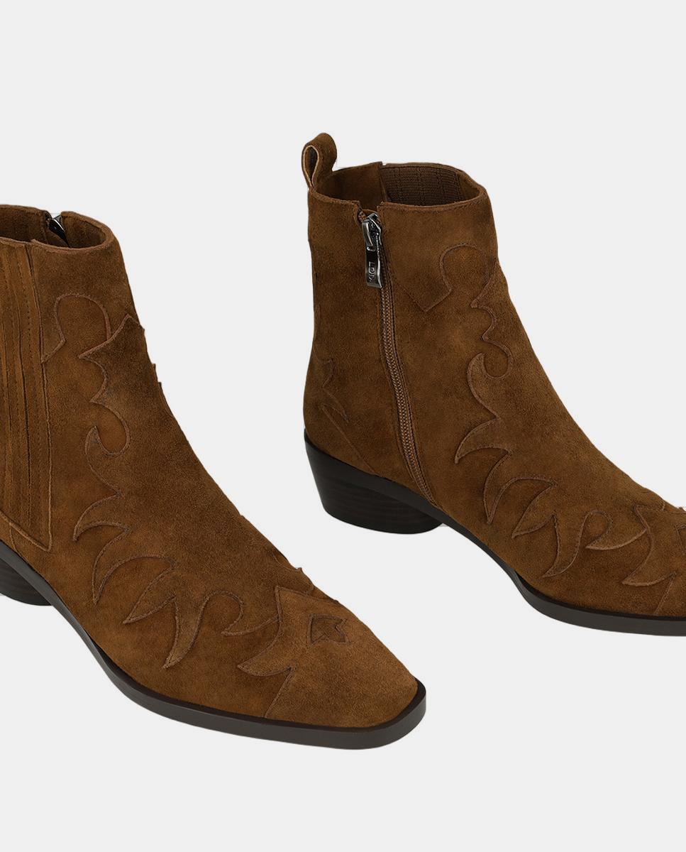 Botines de mujer de ante con adorno de pespuntes - Lodi - Marrón Marrón-4