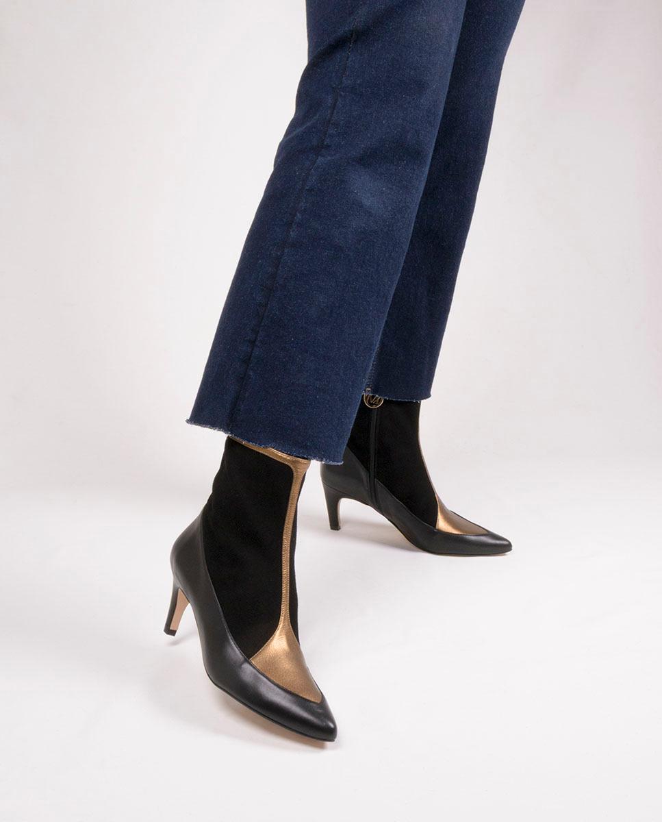 Botins Combinados de Biqueira Fina Preto-6