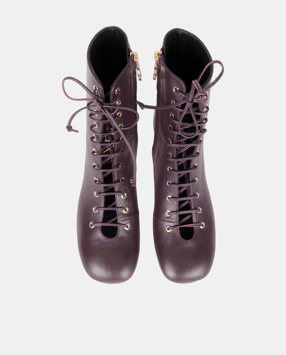 Botins em Pele com Atacadores Vermelho/Grená-3