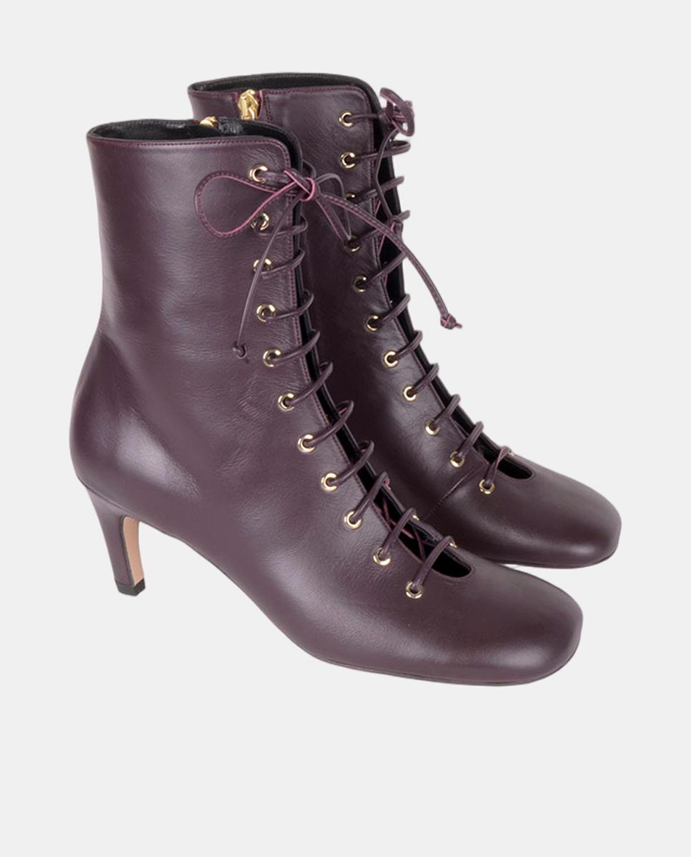 Botins em Pele com Atacadores Vermelho/Grená-4
