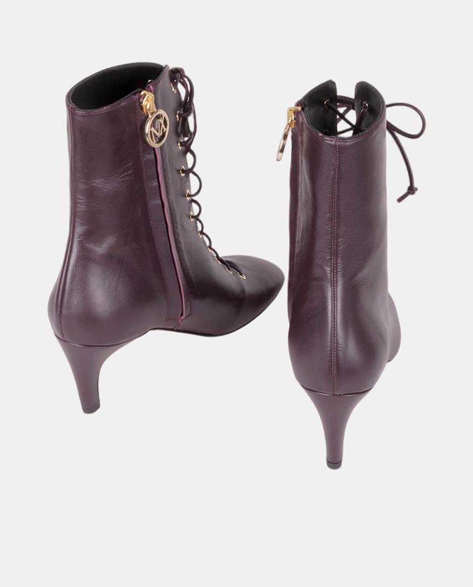 Botins em Pele com Atacadores Vermelho/Grená-5