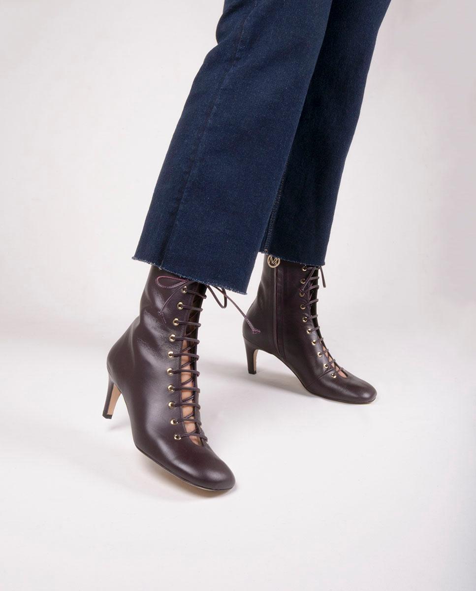 Botins em Pele com Atacadores Vermelho/Grená-6