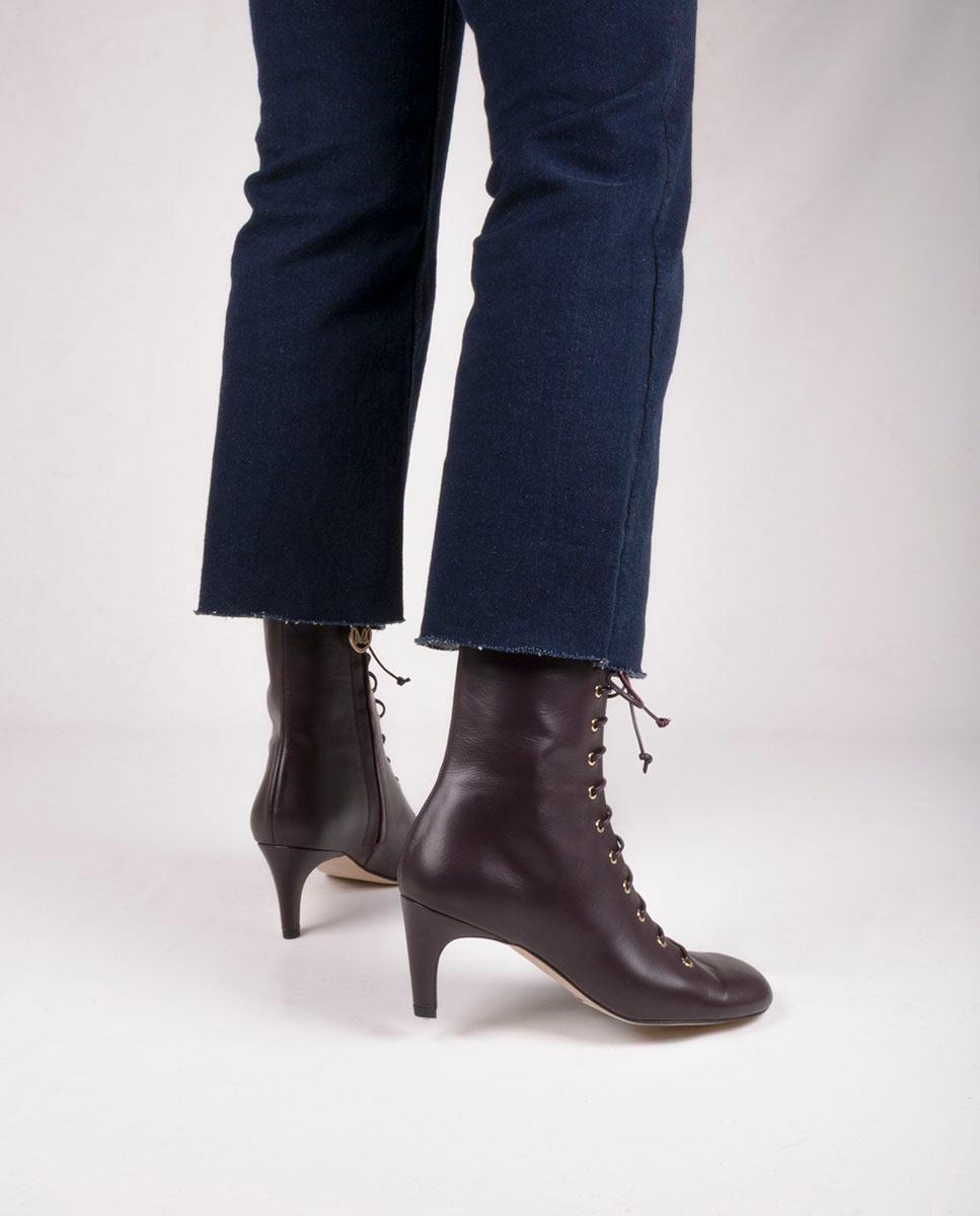 Botins em Pele com Atacadores Vermelho/Grená-7