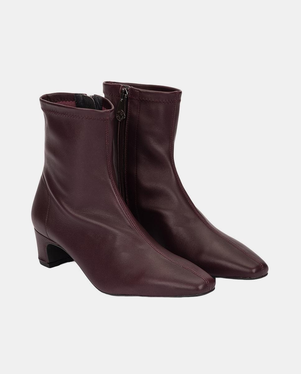 Botines de mujer de piel con tacón bajo - Pedro Miralles - Rojo oscuro Rojo oscuro-2