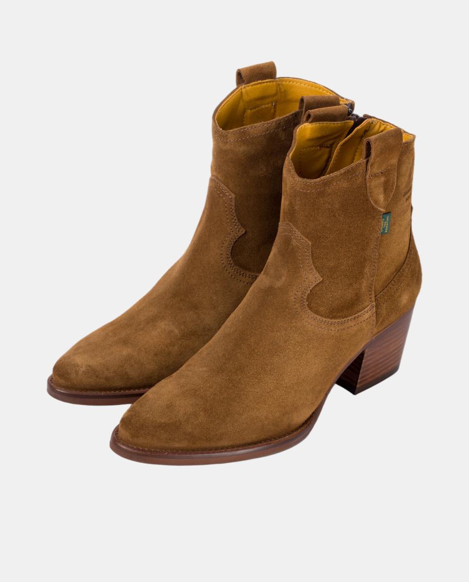 Botins Cowboy em Pele com Tacão Castanho taupe-3