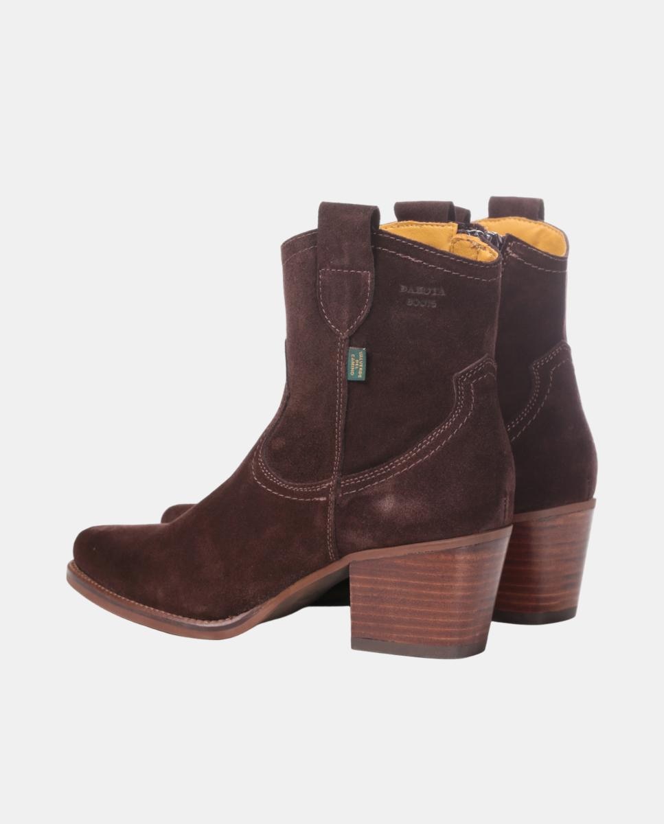 Botins Cowboy em Pele com Tacão Castanho-escuro-3