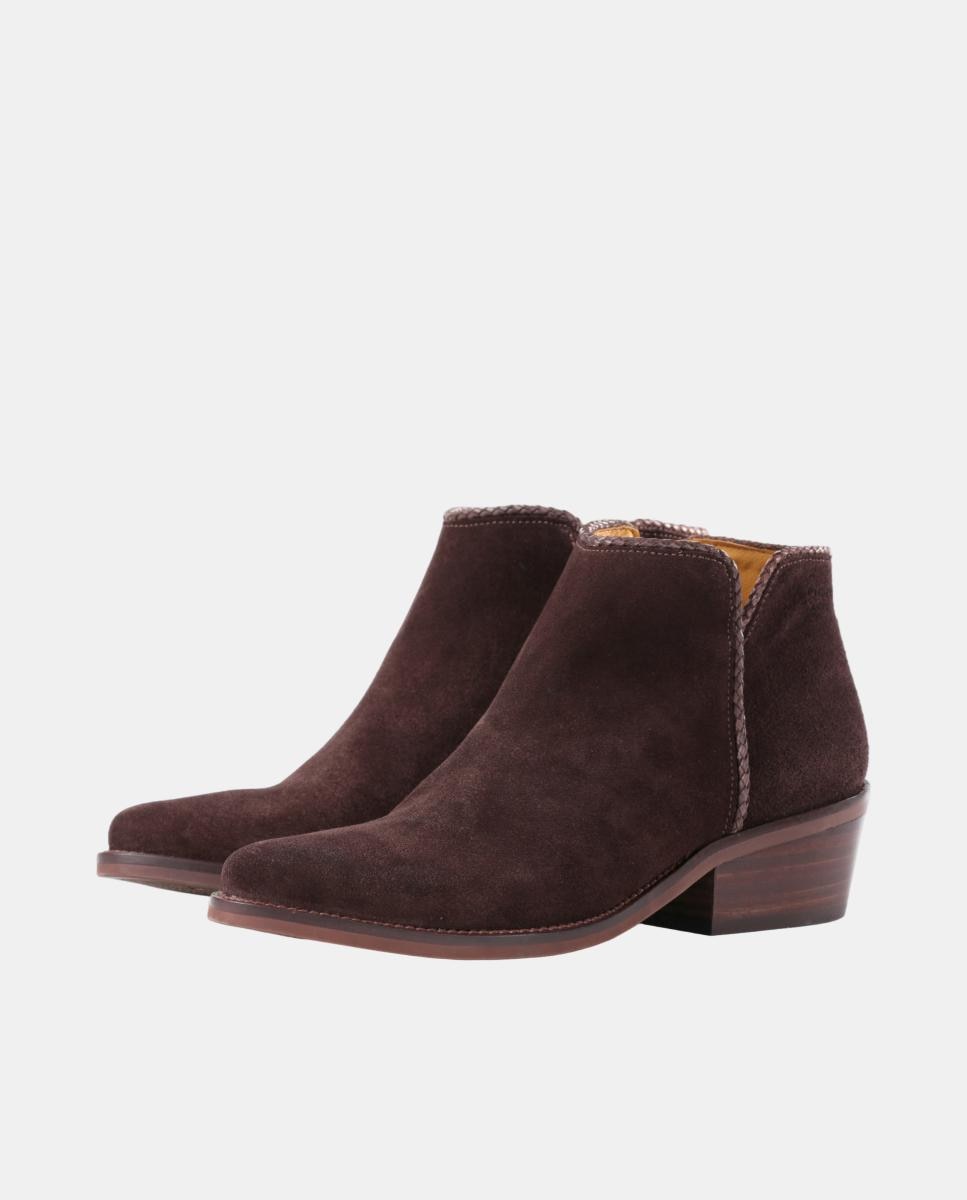 Botins Cowboy com Adorno em Pele e Fecho de Correr Castanho-escuro-2