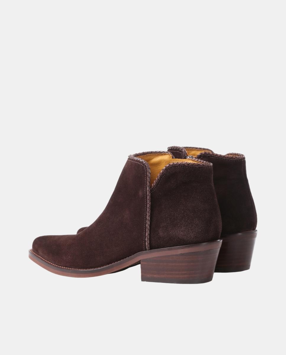 Botins Cowboy com Adorno em Pele e Fecho de Correr Castanho-escuro-3