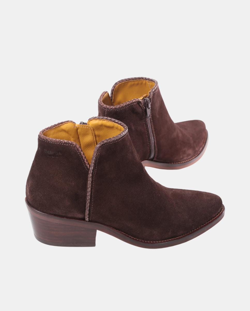 Botins Cowboy com Adorno em Pele e Fecho de Correr Castanho-escuro-4