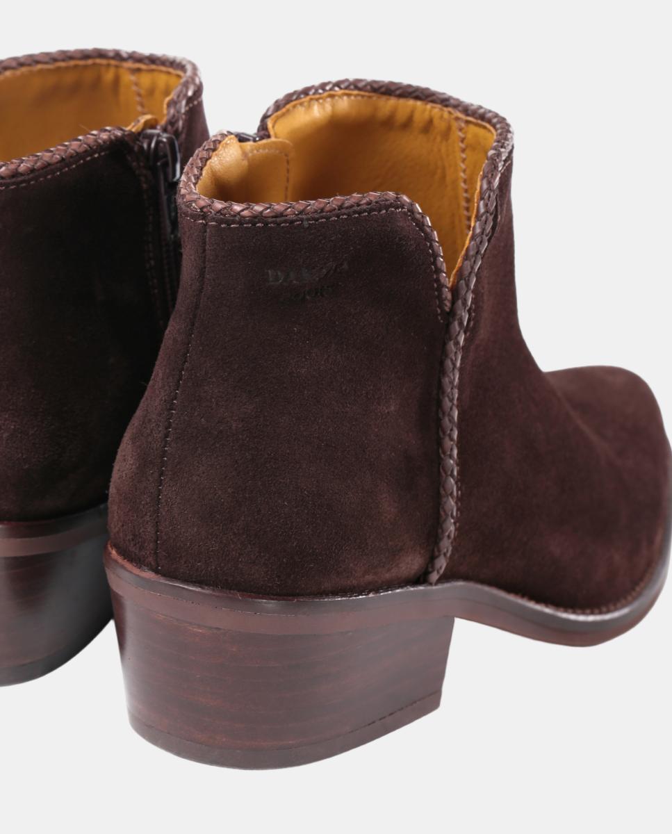 Botins Cowboy com Adorno em Pele e Fecho de Correr Castanho-escuro-8