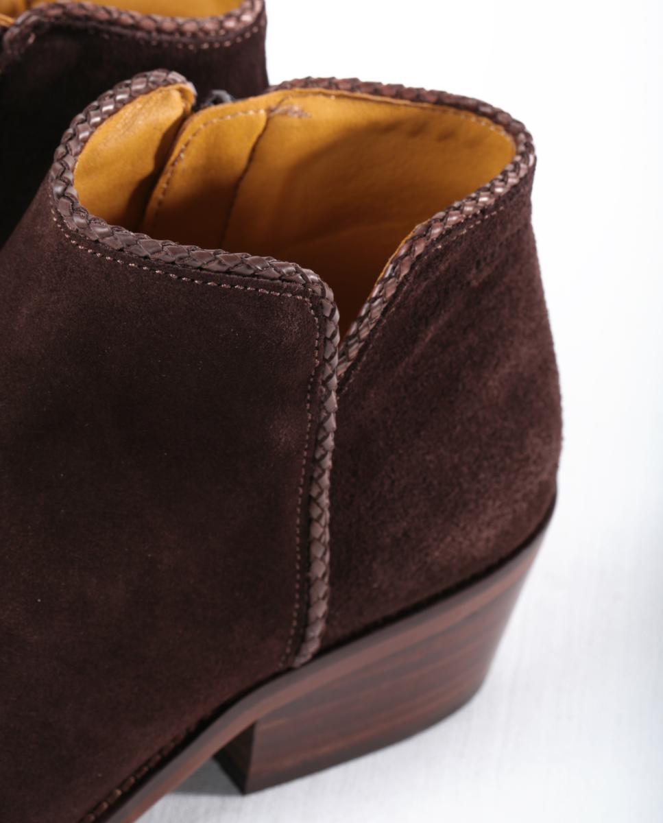 Botins Cowboy com Adorno em Pele e Fecho de Correr Castanho-escuro-9