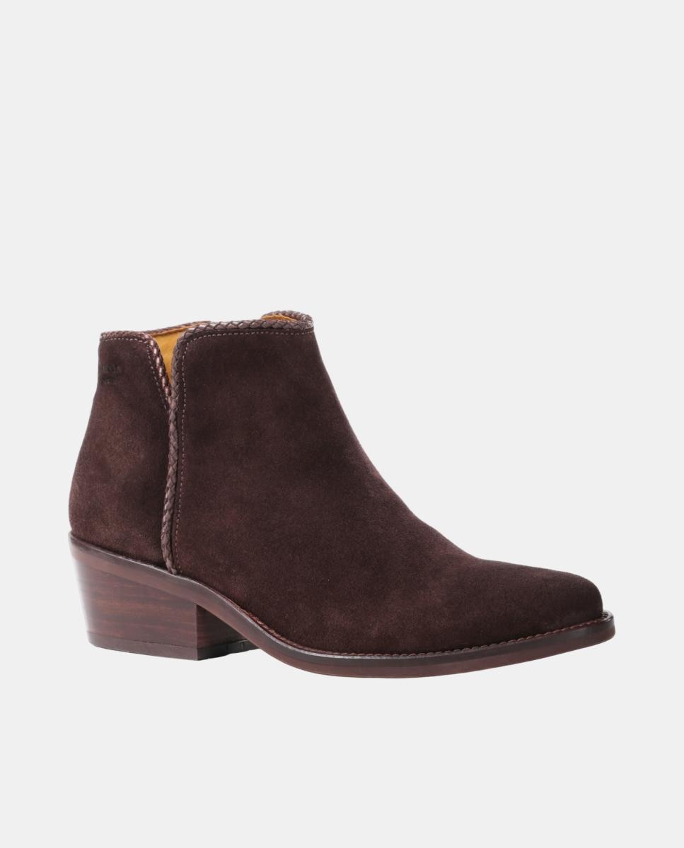 Botins Cowboy com Adorno em Pele e Fecho de Correr Castanho-escuro-11