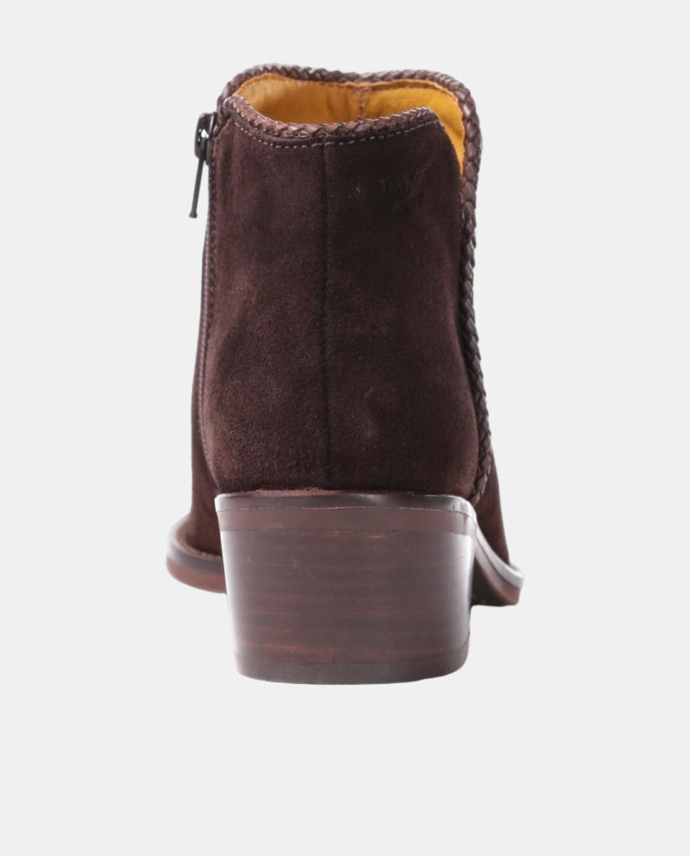 Botins Cowboy com Adorno em Pele e Fecho de Correr Castanho-escuro-13