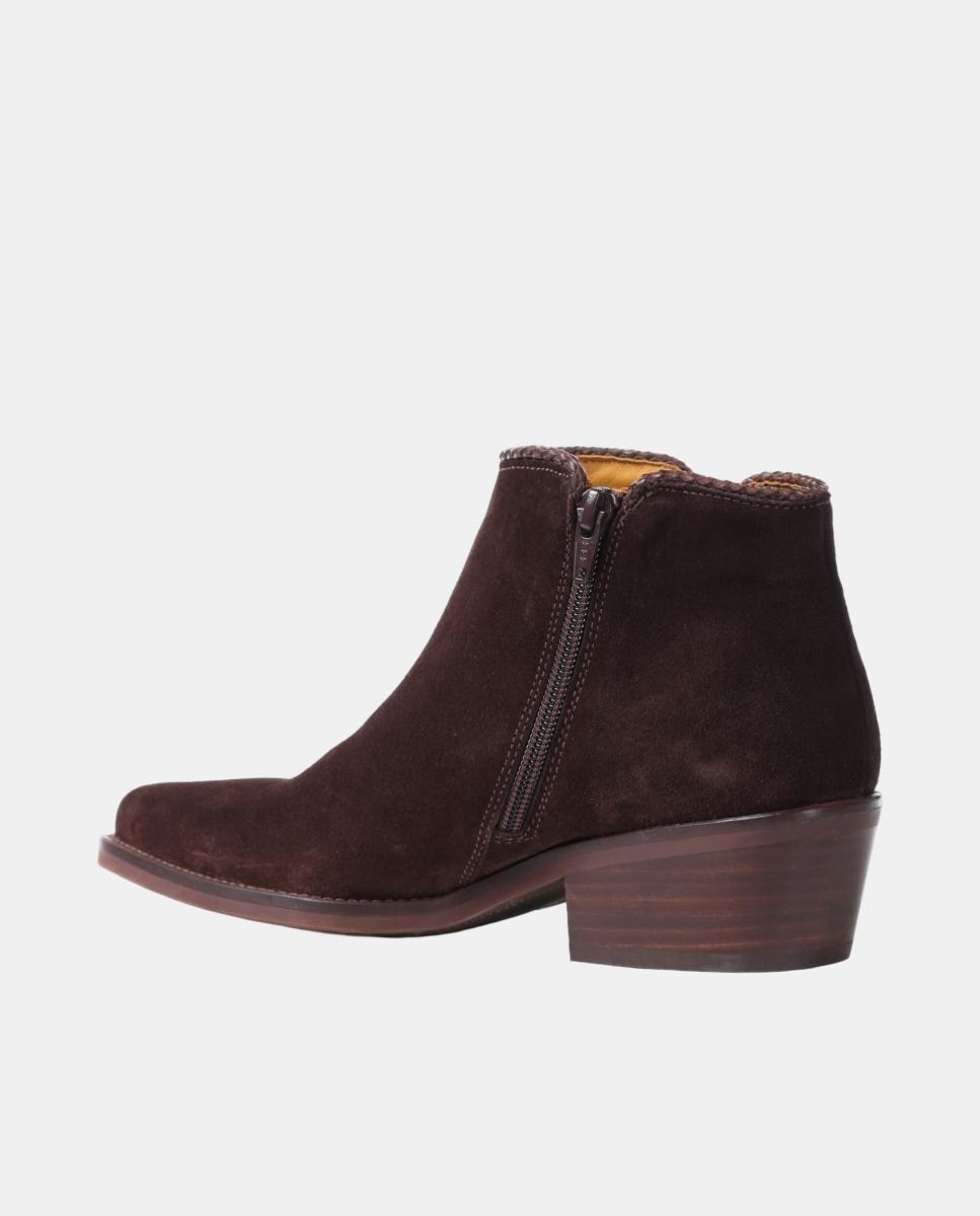 Botins Cowboy com Adorno em Pele e Fecho de Correr Castanho-escuro-14