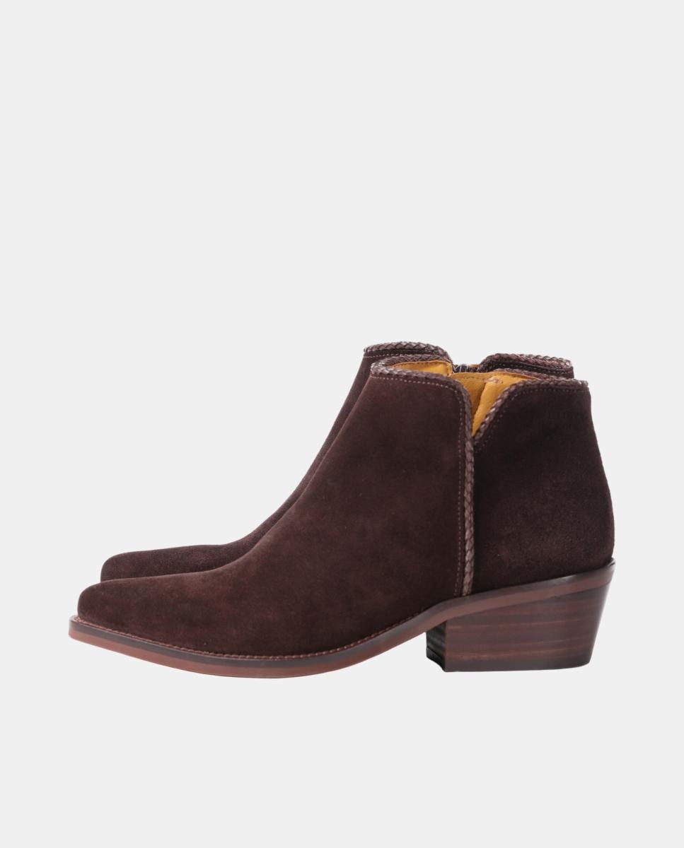 Botins Cowboy com Adorno em Pele e Fecho de Correr Castanho-escuro-16