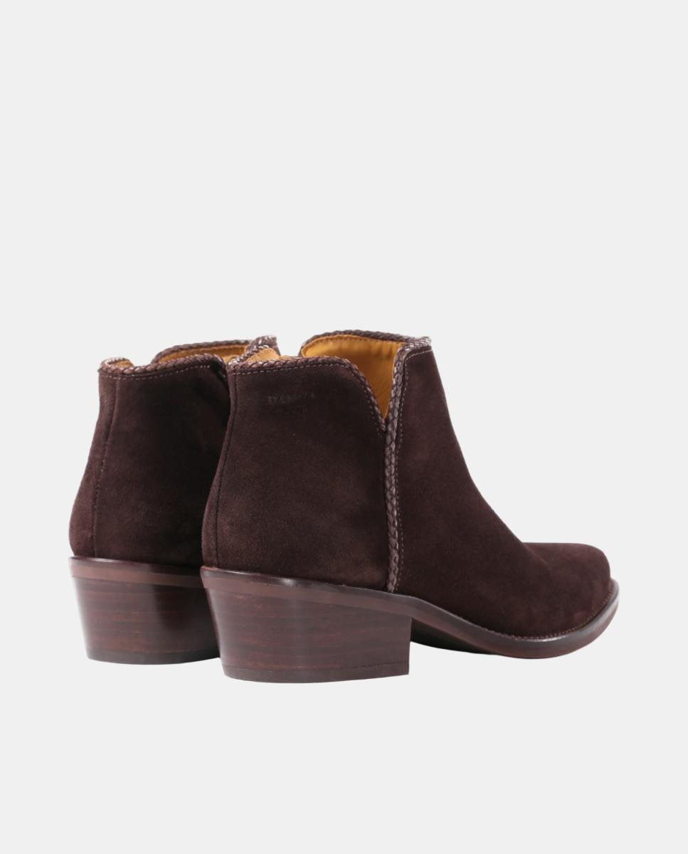 Botins Cowboy com Adorno em Pele e Fecho de Correr Castanho-escuro-17
